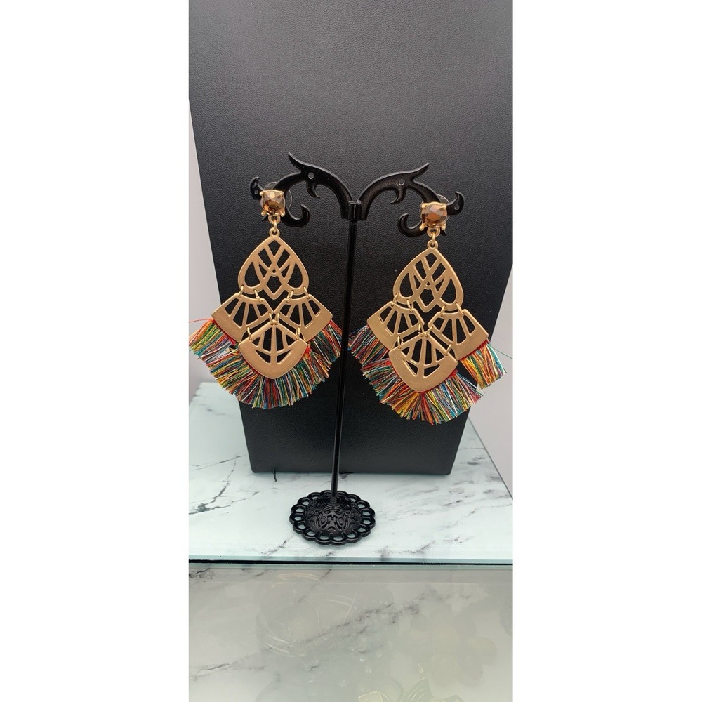 Stella & Dot Alexandria Multi Color Tassel Chandelier Dangle Earrings - Picture 2 of 5